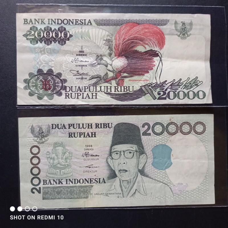 paket 2 lembar uang kertas kuno variasi 20000 tahun 90'an bekas beredar asli