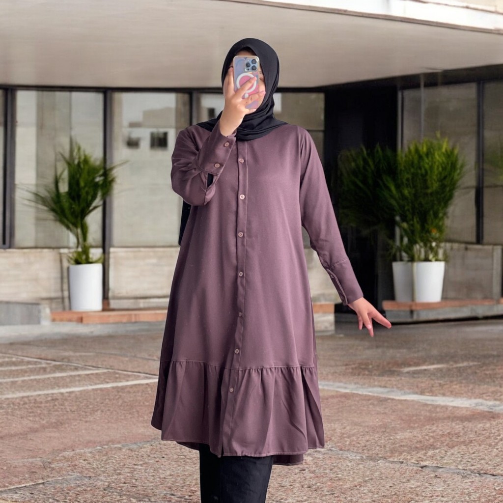 AMIECLO Afifah Tunik Atasan Kemeja Wanita Polos Simple Bahan Baby Moss OOTD Casual Hijab Non Hijab