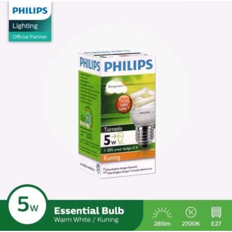 Lampu Philips Tornado | Spiral | 5 Watt | Cahaya Kuning