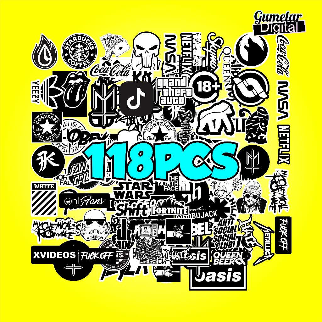 

STIKER PACK SPECIAL BLACK WHITE ISI 118PCS VIRAL UNTUK HP LAPTOP HELM TUMBLER