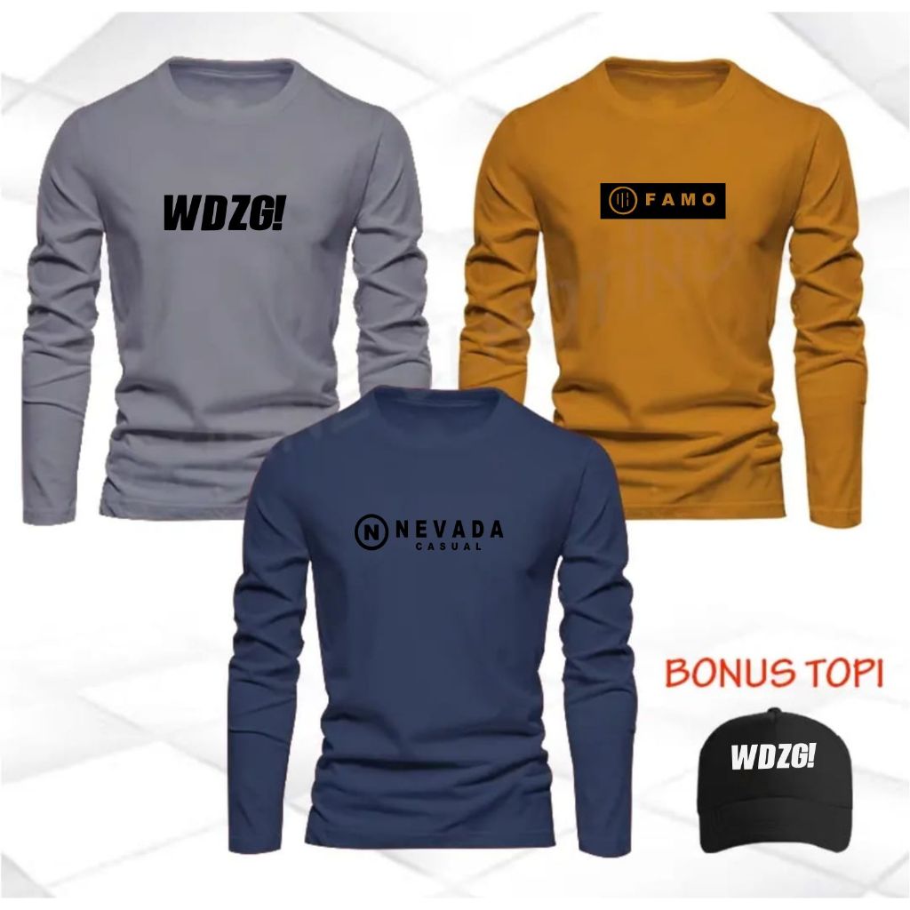 BONUS TOPI  BUY 1 GET 3 PCS KAOS LENGAN PANJANG ( PROMO COD ) HARAPAN STORE JAYA-Kaos Distro Pria-Ka
