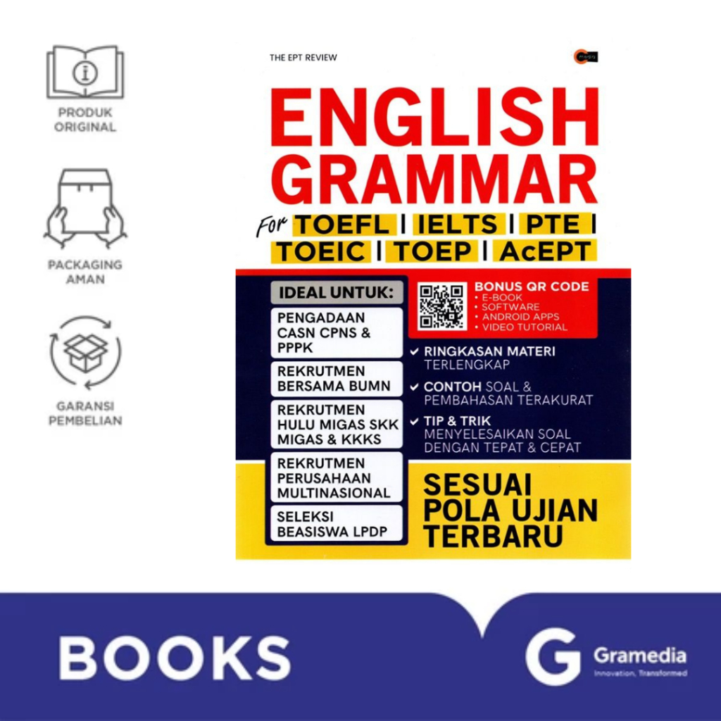 Gramedia Yogya - English Grammar for TOEFL, IELTS, PTE, TOEIC, TOEP, AcEPT