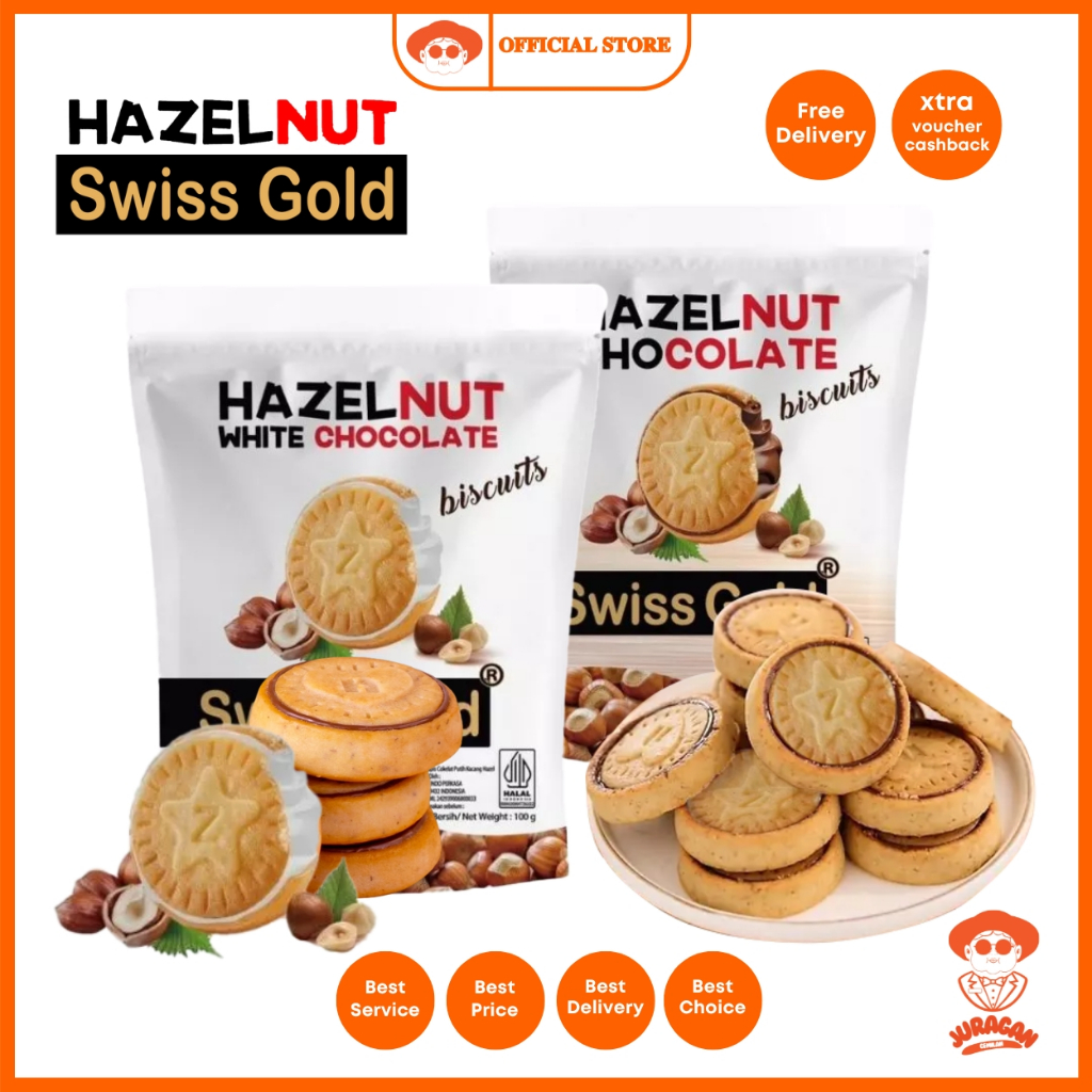 

Swiss Gold Hazelnut Biscuit Biskuit Hazelnut Milk White Chocolate 100g