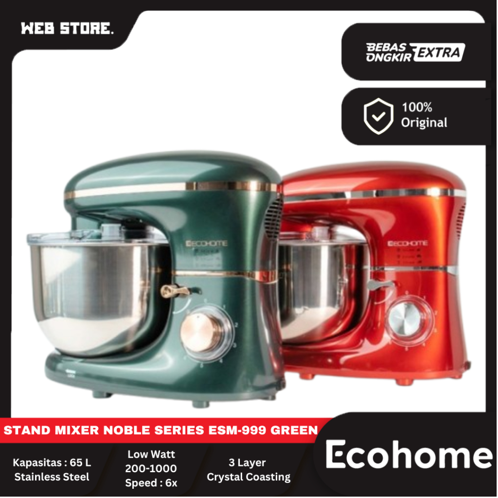 Mixer Roti dan Donat Mesin Pengaduk Adonan Roti Planetary Dough Mixer 6.5L Stainless ESM-999 ECOHOME