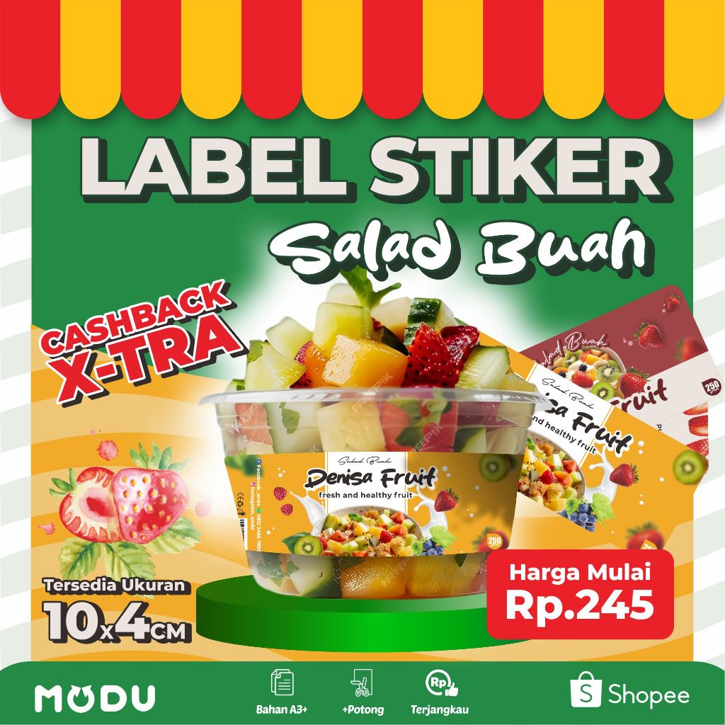 

Label stiker makanan salad buah cup bulat murah/aesthetic/keren ukuran a3