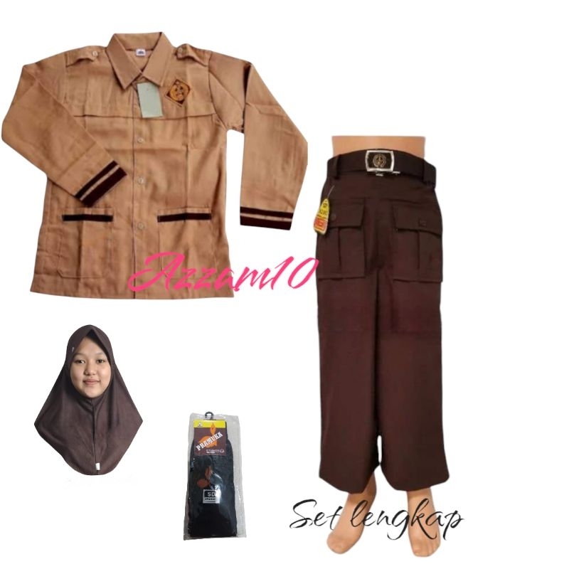 set lengkap baju pramuka tangan lis panjang celana pramuka panjang kulot sd anak perempuan