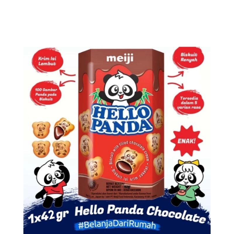 

Hello panda biskuit isi krim coklat by meiji 42 gram