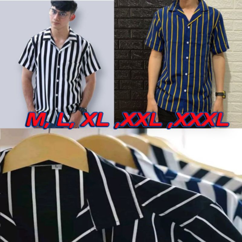 RECOMMENDED kemeja stripe hawai v-neck pria hem salur garis - garis terlaris kemeja pria lengan