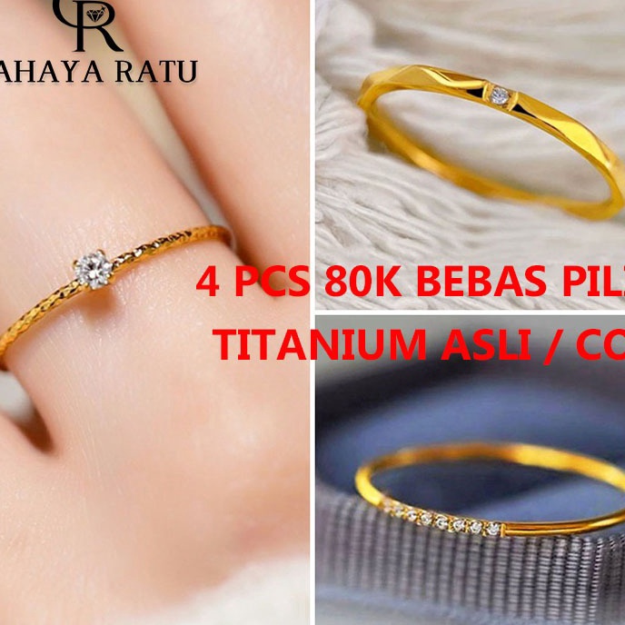 Terjangkau 9 CR  Cincin Titanium Wanita Anti Karat Asli Korea Emas 18K Mata Satu Berlian Mewah Aesth