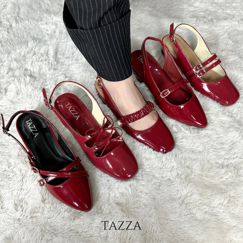 Sepatu Flatshoes Maroon Wanita Heels 3cm TAZZA Merah Maroon Collection Mules Sendal Cewek
