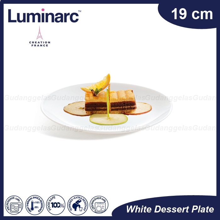Luminarc Piring Dessert 19cm/Luminarc Piring Kue/Luminarc Piring Kue Putih/Dessert Plate/Piring Kaca