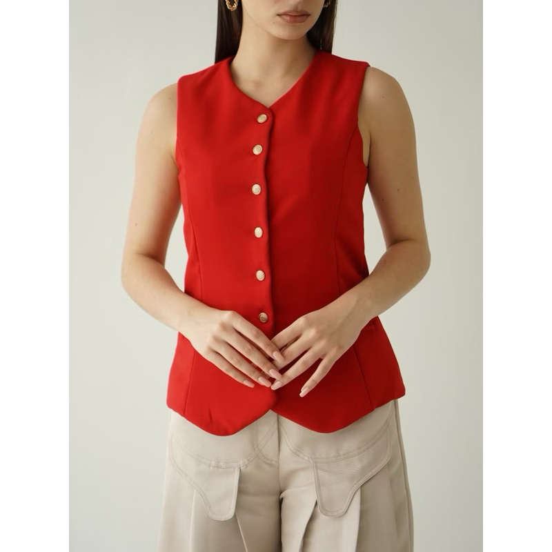 Preloved Melvee Leux Vest Top atasan wanita vest wanita vest merah cny