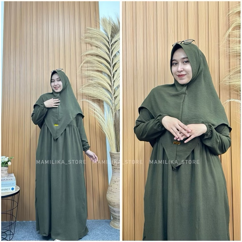 Medina Set Hijab Gamis Syari Crinkle Airflow