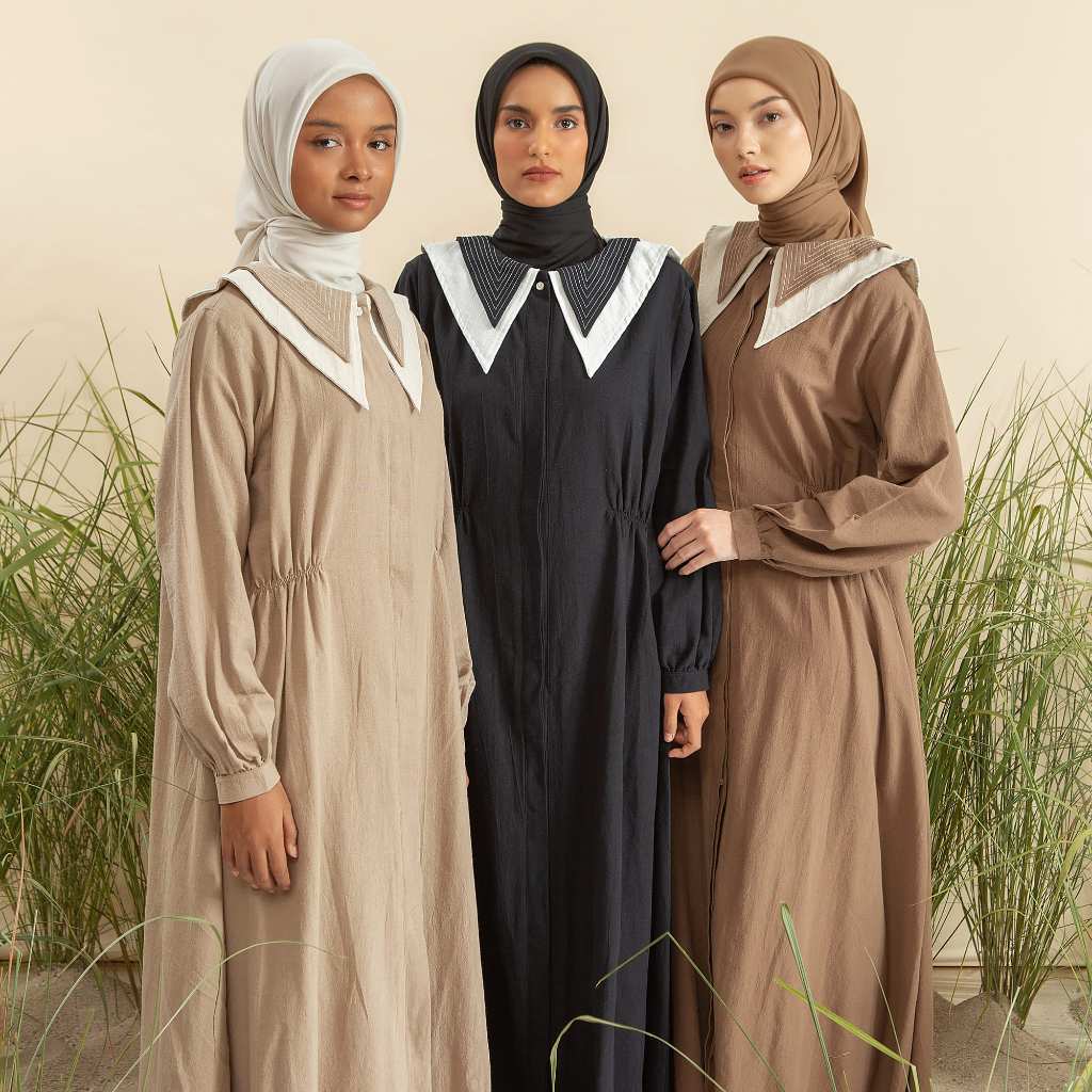 Lozy Hijab - Calla Dress (Abaya Dress Collar Bahan Cotton Linen)