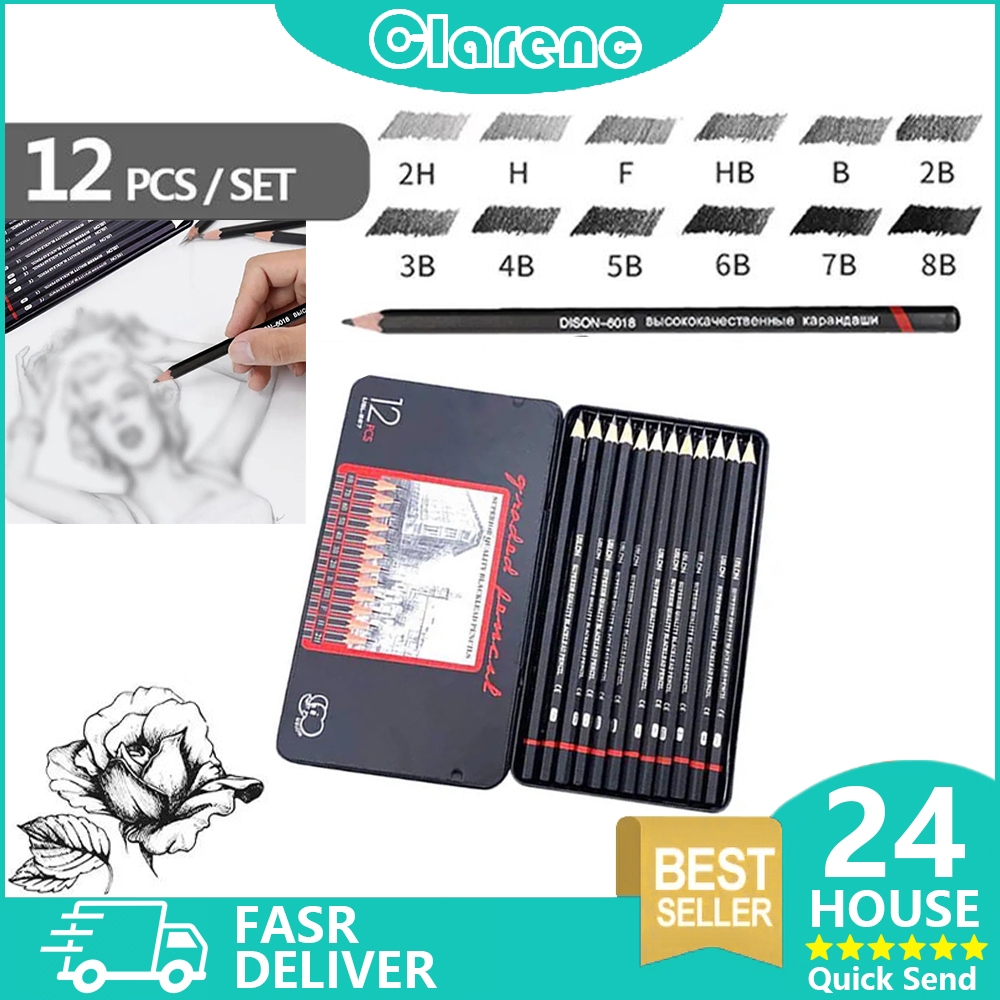 

12pcs/Pensil gambar/sketsa set/sketching pencil set/sketch drawing/pencil set paiting pencil kit 2h-8b