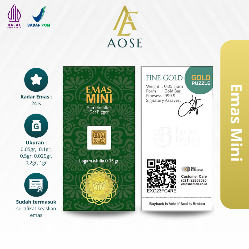 Emas Mini Gold Secure Card Logam Mulia LM 0.025 0.05 0.1 0.2 24K Kotak Persegi
