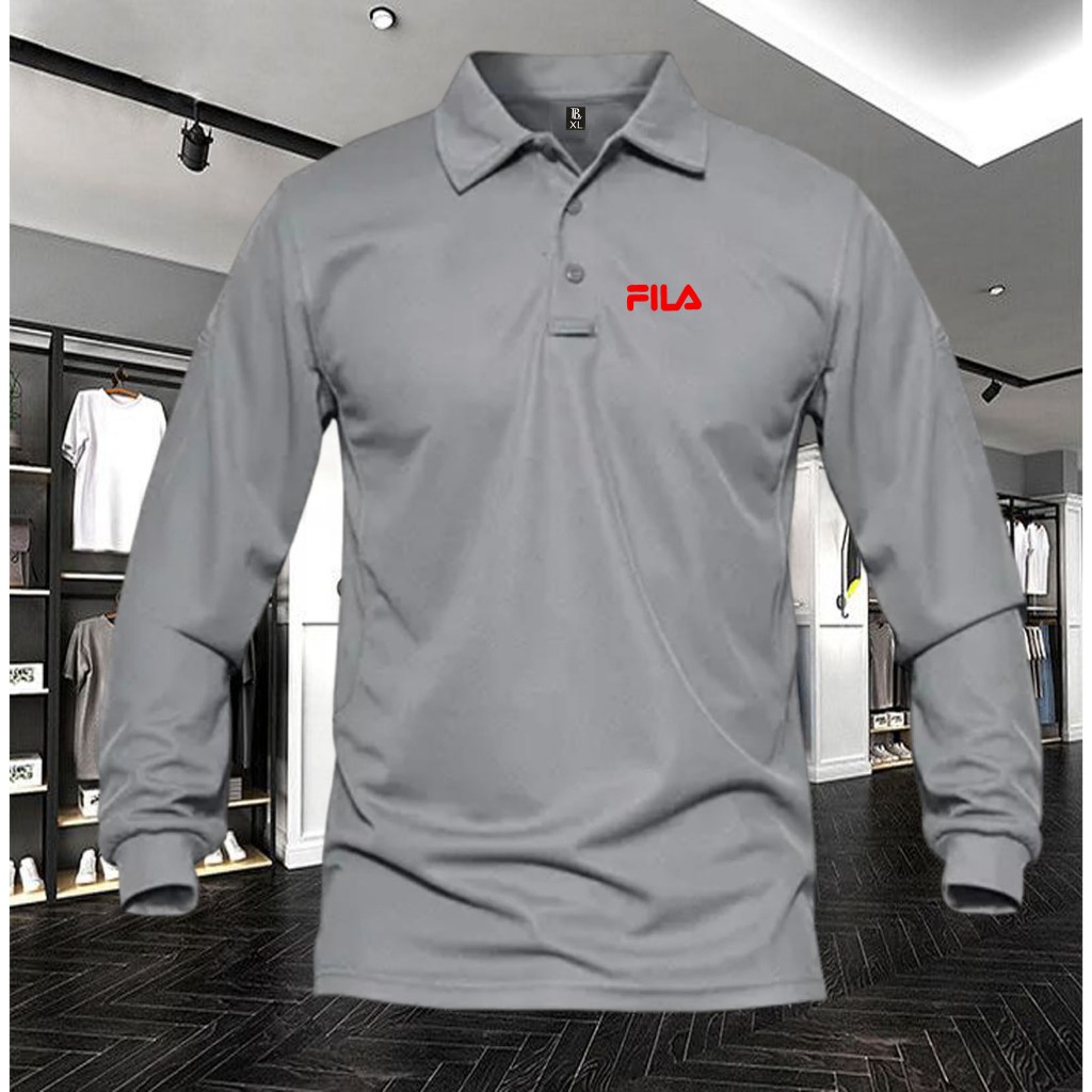 KAOS BAJU POLO LENGAN PANJANG FILA MERAH PRIA WANITA KAOS KERAH / COD / BEST SELLER