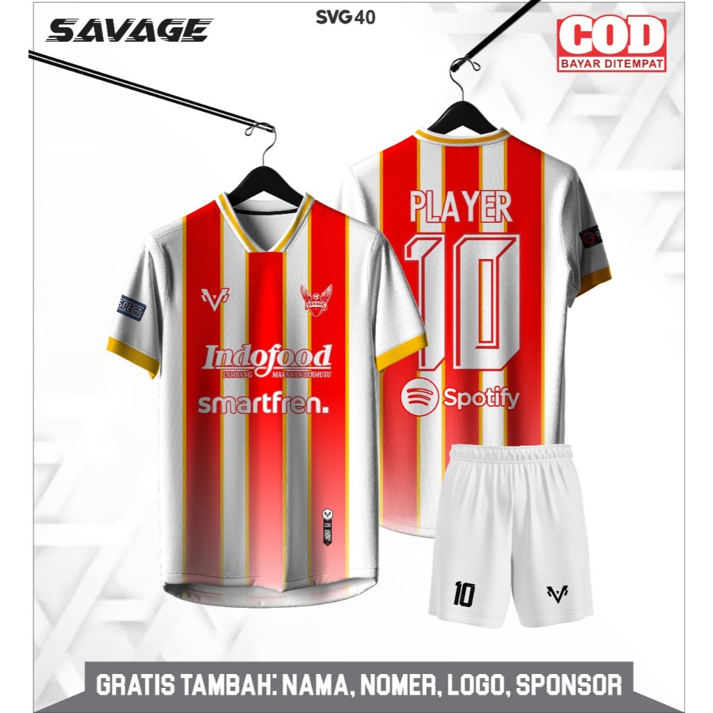 JERSEY FUTSAL CUSTOM NAMA DAN NOMER FULLPRINTING KEKINIAN WARNA ORANGE DAN PUTIH GARIS KEREN