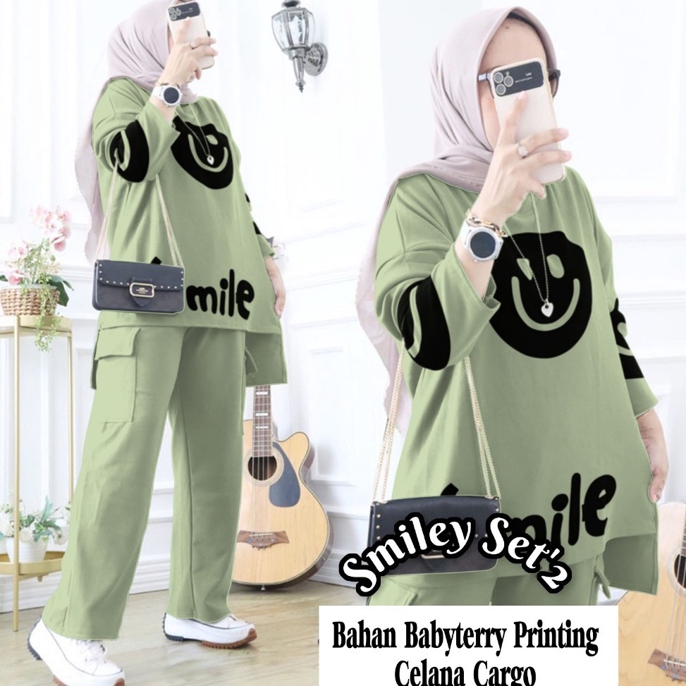 KODE R73R SMILE SET CELANA CARGO BABY TERRY PRINTING LD 12  SETELAN SMILE  ONE SET SMILE  SETELAN KO