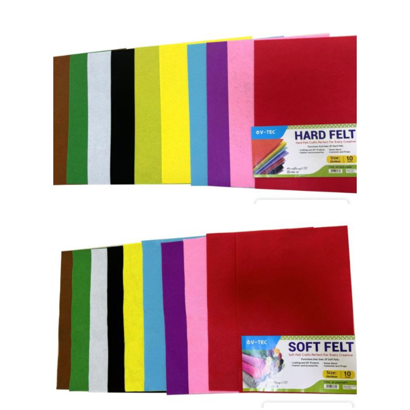 SOFT HARD FELT CRAFT SET 10 WARNA KAIN FLANEL LEMBUT KAKU PRAKARYA BONEKA KREASI