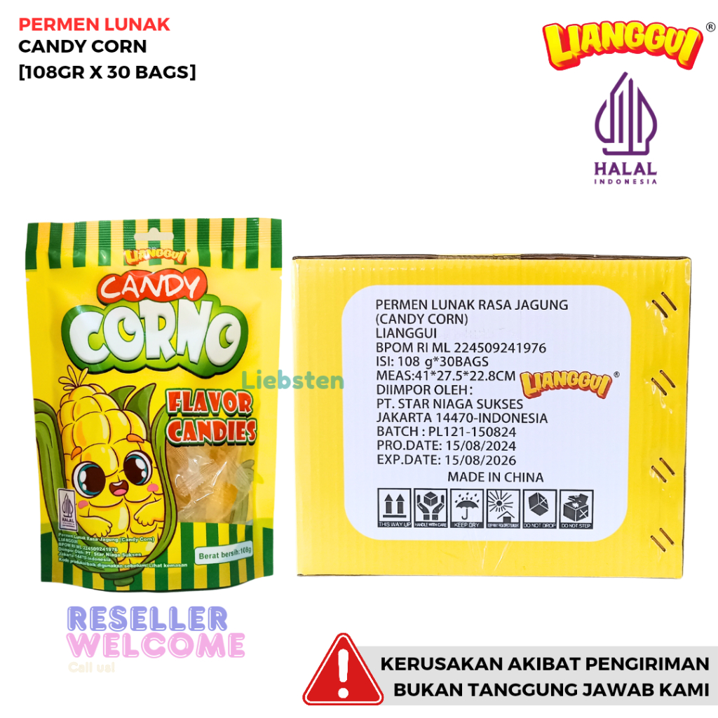 

Lianggui Permen Lunak Candy Corn 108 Gr [1 Dus, Isi 30 Bags]