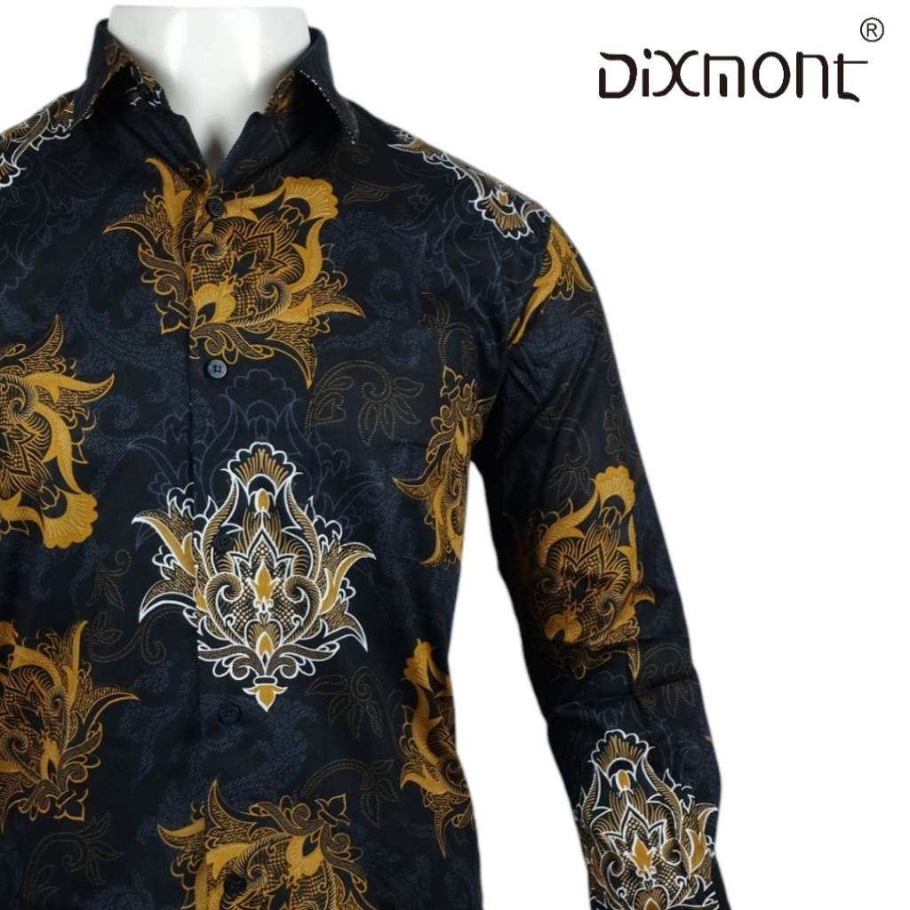 Dixmont Kemeja Batik Pria Basic Formal Lengan Panjang Hem BL00622