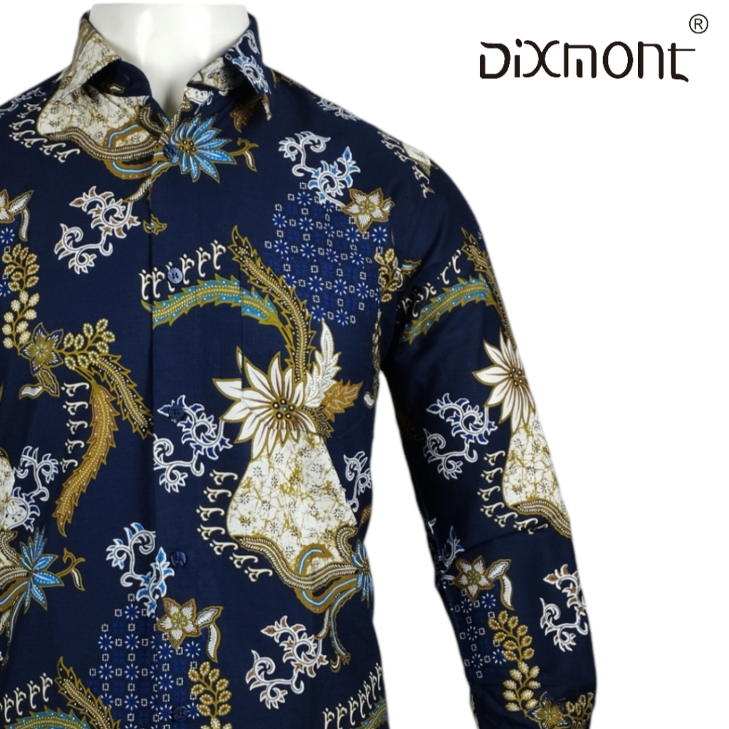 Dixmont Kemeja Batik Pria Basic Formal Lengan Panjang Hem BL02423
