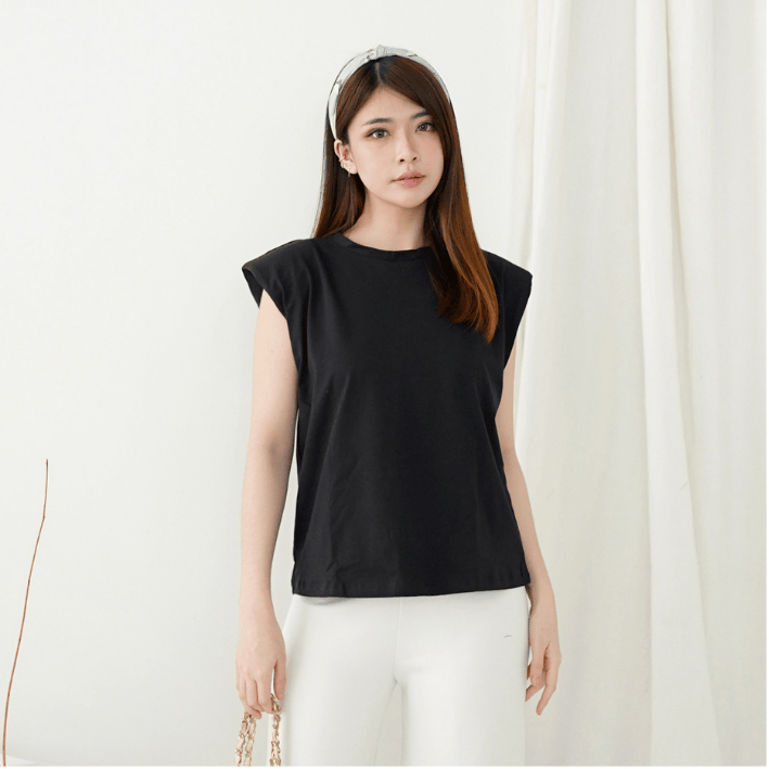 [karimaclothing] - LULU PADDED SHIRT | Atasan Casual Wanita / Kaos Buntung / Basic Top
