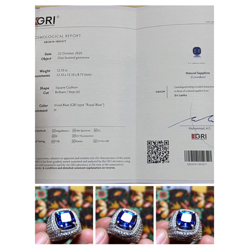 Cincin Batu Natural blue Sapphire Sertifkat