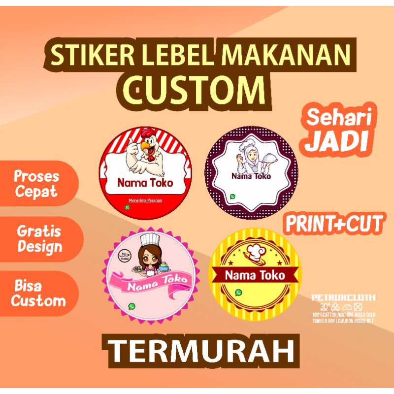 

stiker Lebel makanan Custom(bulat,kotak,)A3+cutting