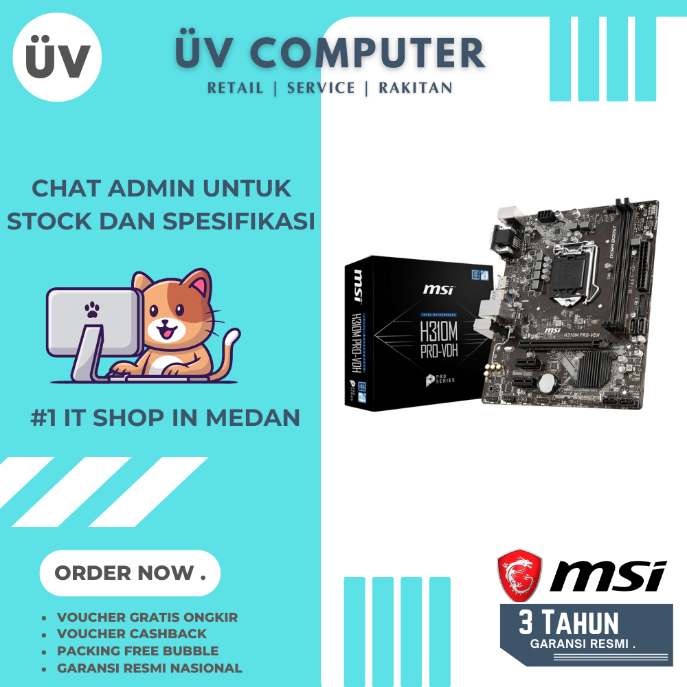 Motherboard Mobo MSI H310M PRO-VDH | DDR4 | Intel LGA1151 | Micro M-ATX | Garansi Resmi 3 Tahun