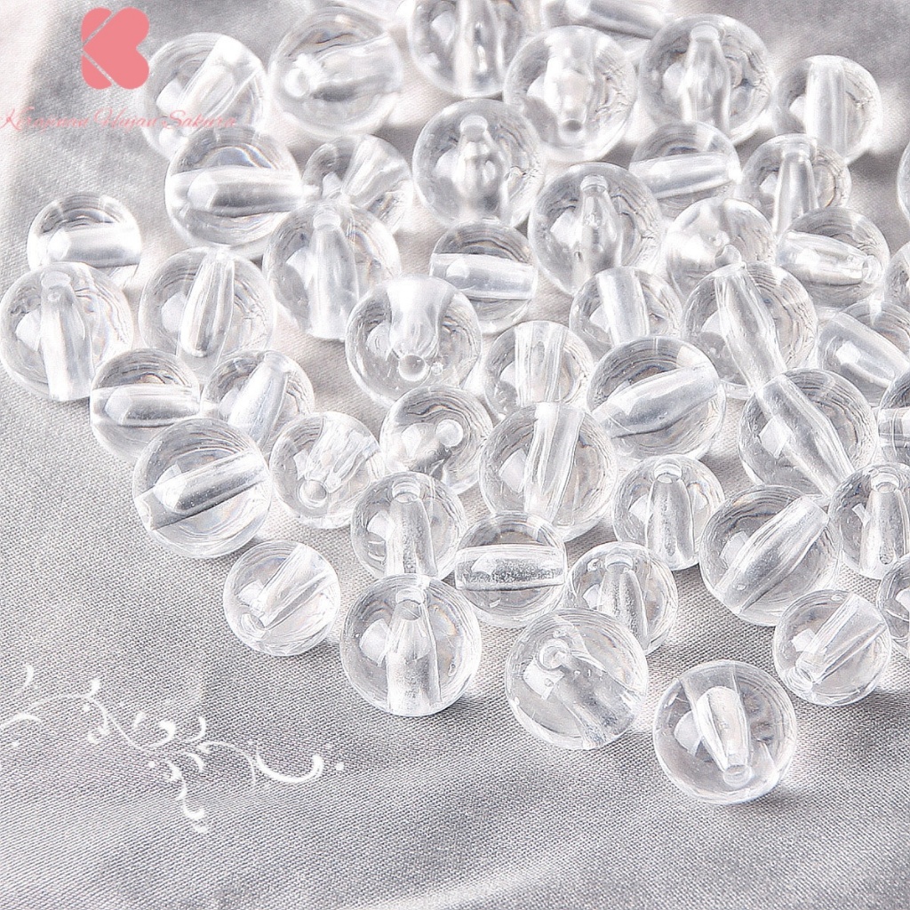 ⚡COD⚡ 100Pcs MANIK TRANSPARAN KACA BENING BULAT 4MM-12MM Manik Bulat Bening Clear Kaca Beads Kristal