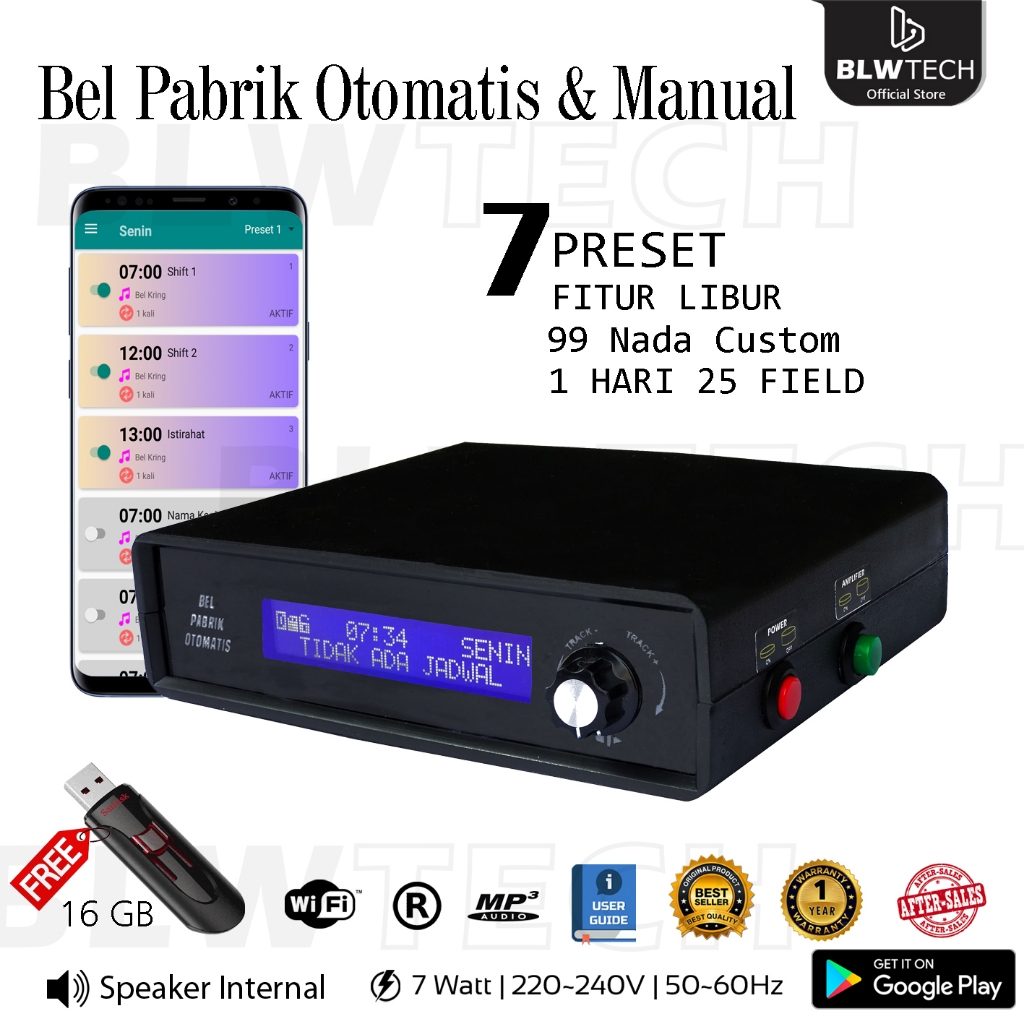 Bel Pabrik Custom Otomatis Pro diatur menggunakan aplikasi android