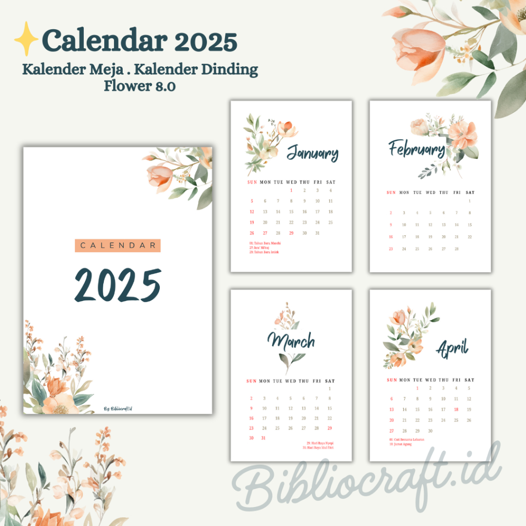 

Kalender Meja | Desk Calendar | Kalender Dinding | Ukuran A6 A5 A4 | Flower 8.0