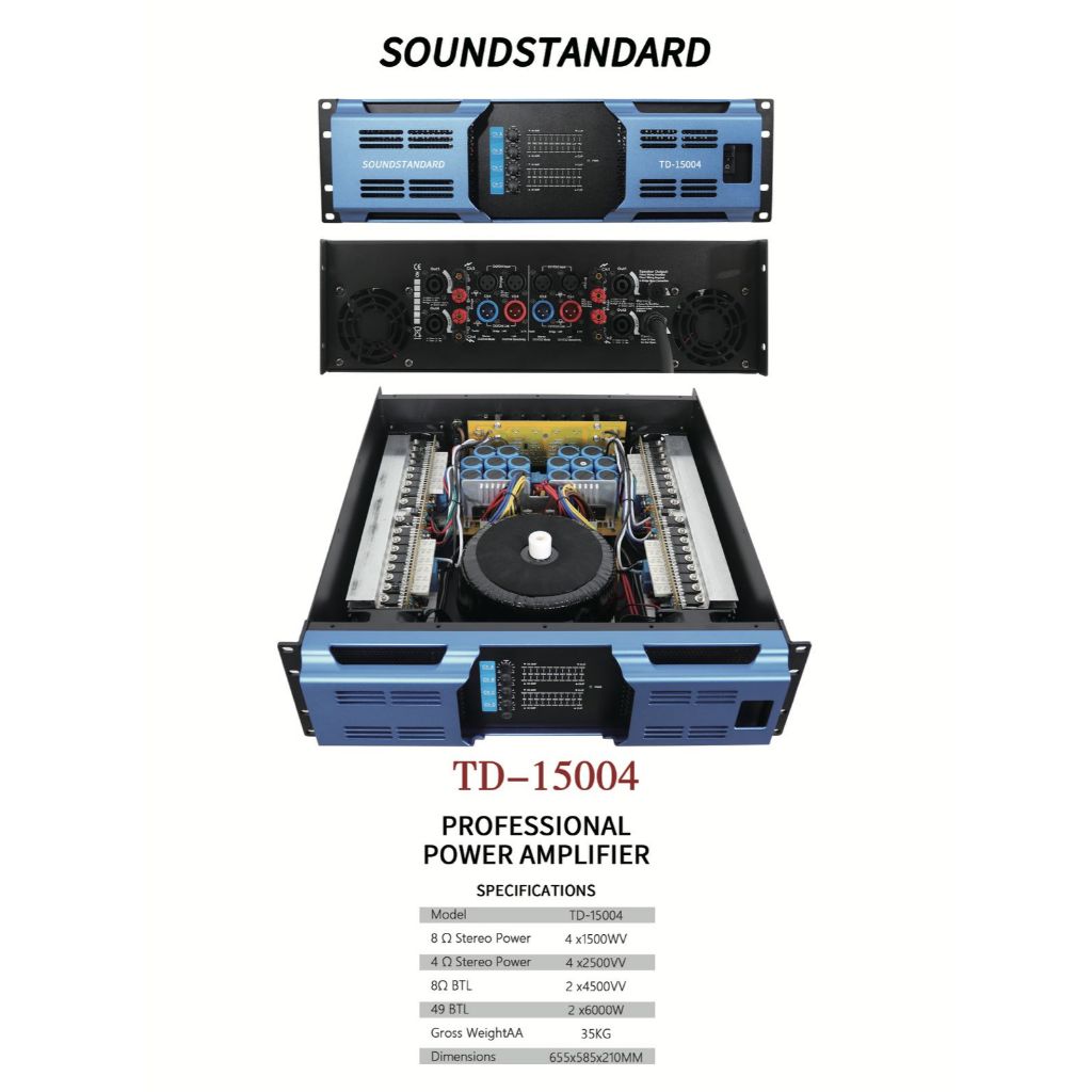 Power Amplifier Soundstandard TD15004 4ch 4x1500W TD-15004 TD 15004 4Channel Ampli 4 Channel 4 x 150