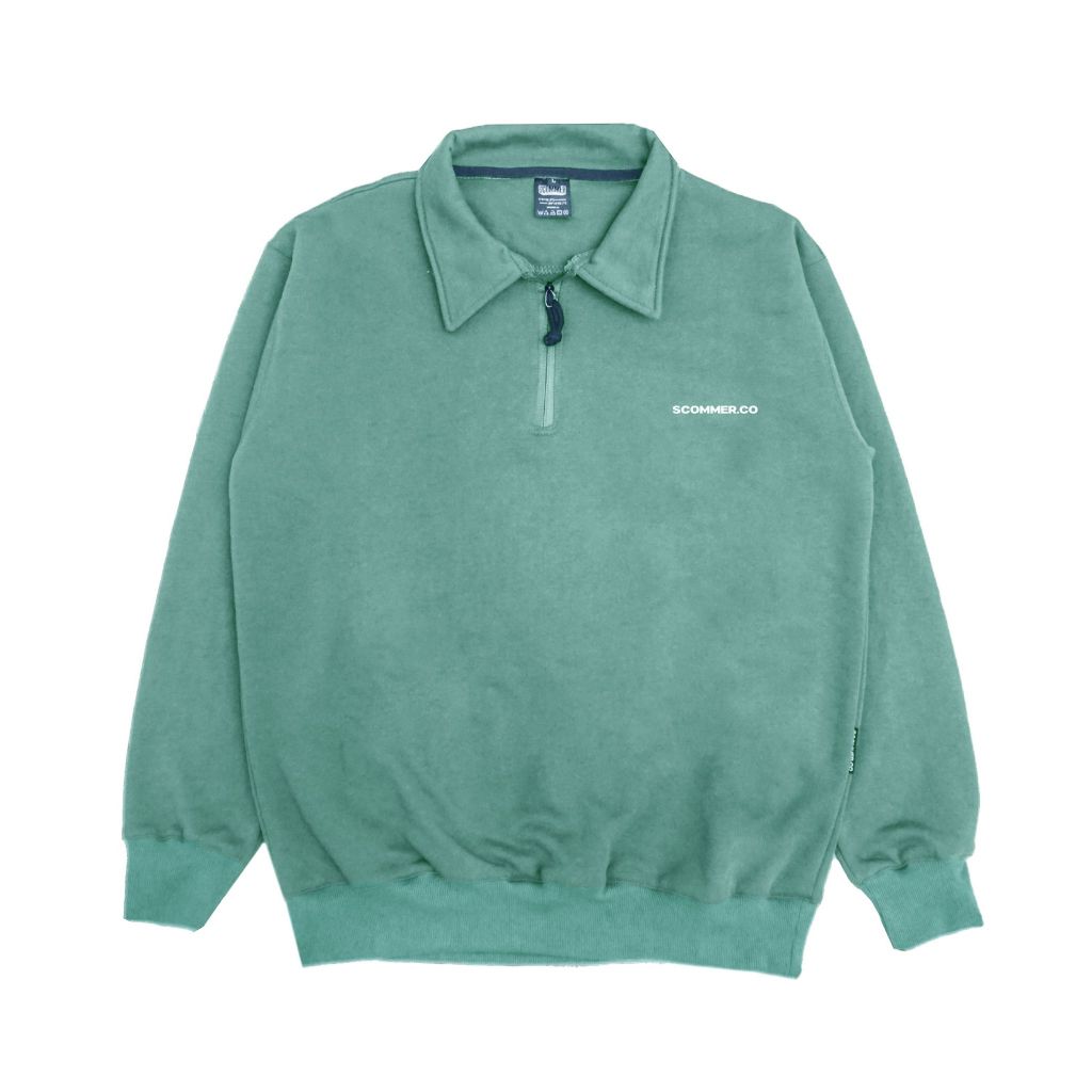 Scommer Sweater Half Zipper Basic Mint Green - Cotton Fleece