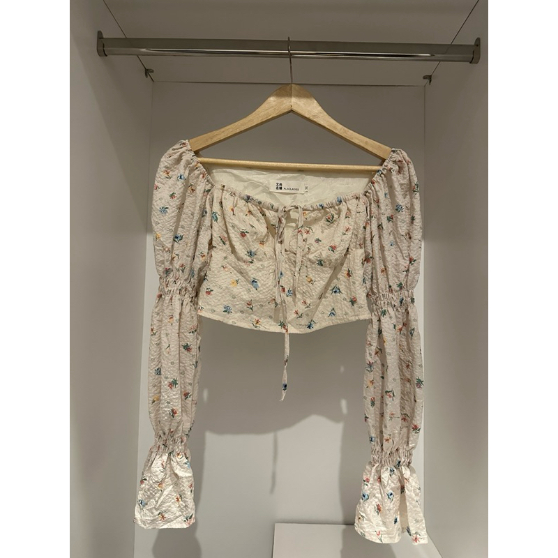 Sabrina Crop Blouse Floral Pantai - Cream