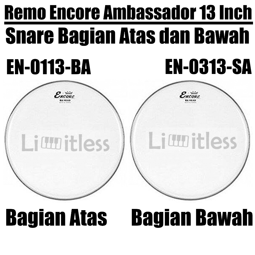 Remo Encore Ambassador 13 Inch Coated Head Drum Snare Bagian Atas dan Bawah [1 Paket] Original