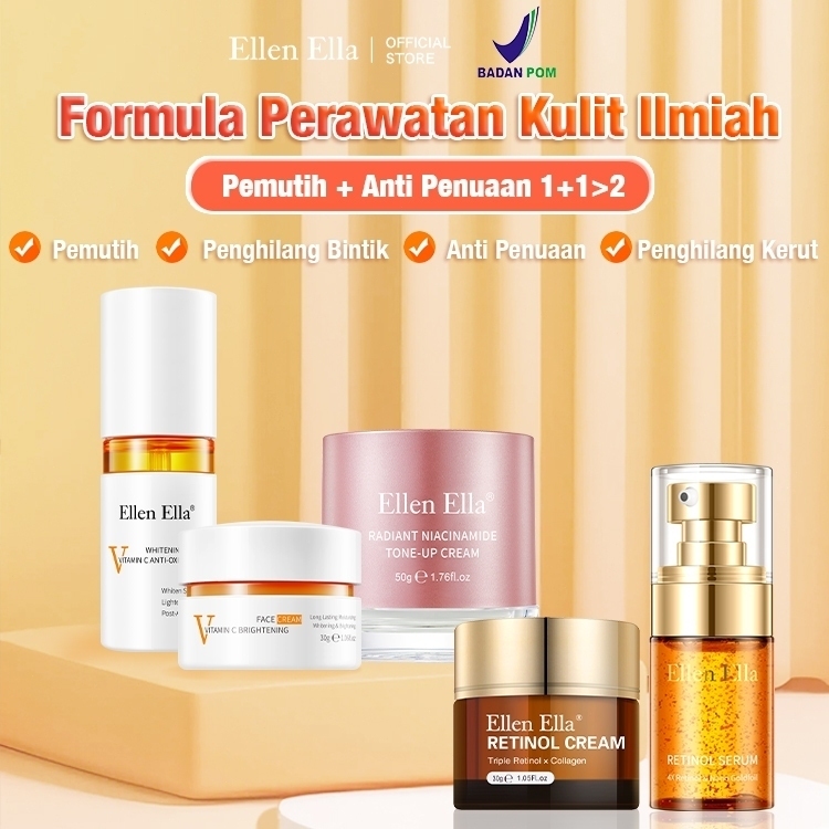 [Promo] ELLEN ELLA Glowing Set BPOM 5pcs Dark Spot Paket Wajah Atasi Bintik Flek Hitam Serum Vitamin