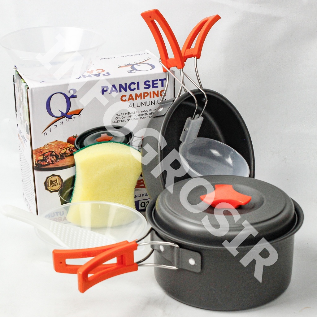 PANCI SET CAMPING 2 SUSUN / PANCI SET CAMPING Q2-8312 free sponge cuci
