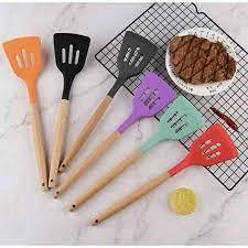 Spatula Silicone Gagang Kayu / Spatula Silikon Tahan Panas / Wooden Spatula / Spatula Masak Anti Mas