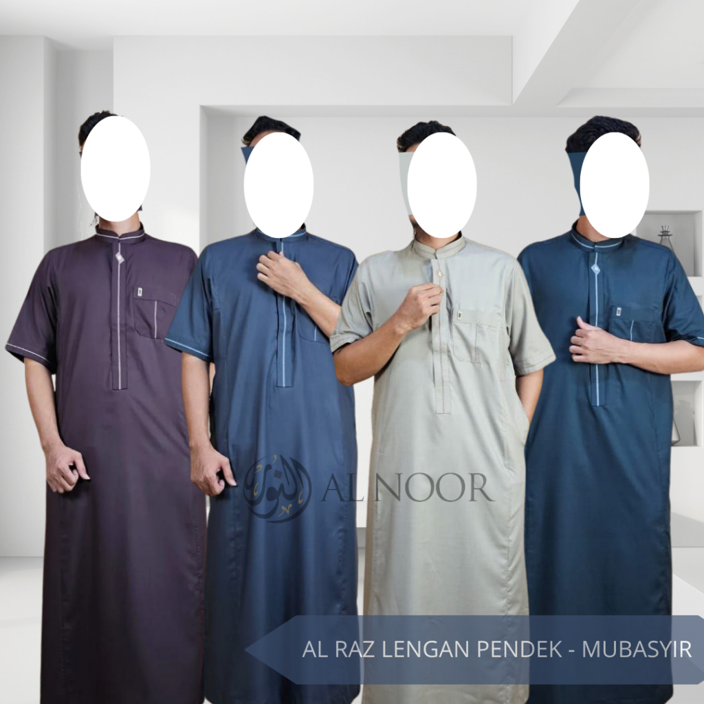 Jubah Saudi | Gamis Pria | Al Raz Lengan Pendek Mubasyir - Pusat Grosir Al Noor