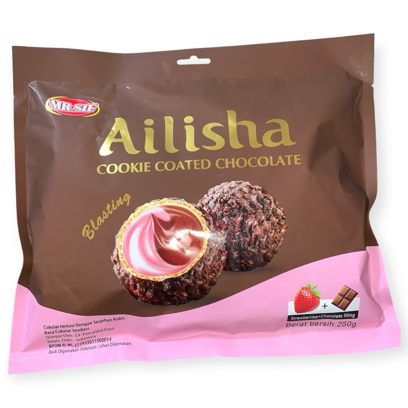 

AILISHA COOKIE COATED CHOCOLATE - RASA STRAWBERRY COKLAT (250g)