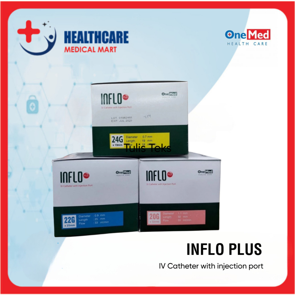 Inflo Plus I.V. Cathether Onemed perbox isi 50pcs/ Abocath 22G,24G,26G