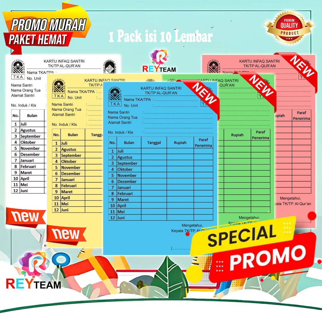 

10 Pcs KARTU INFAQ SANTRI TK/TP AL-QUR'AN ! IURAN PENGAJIAN SISWA | ReyTeam