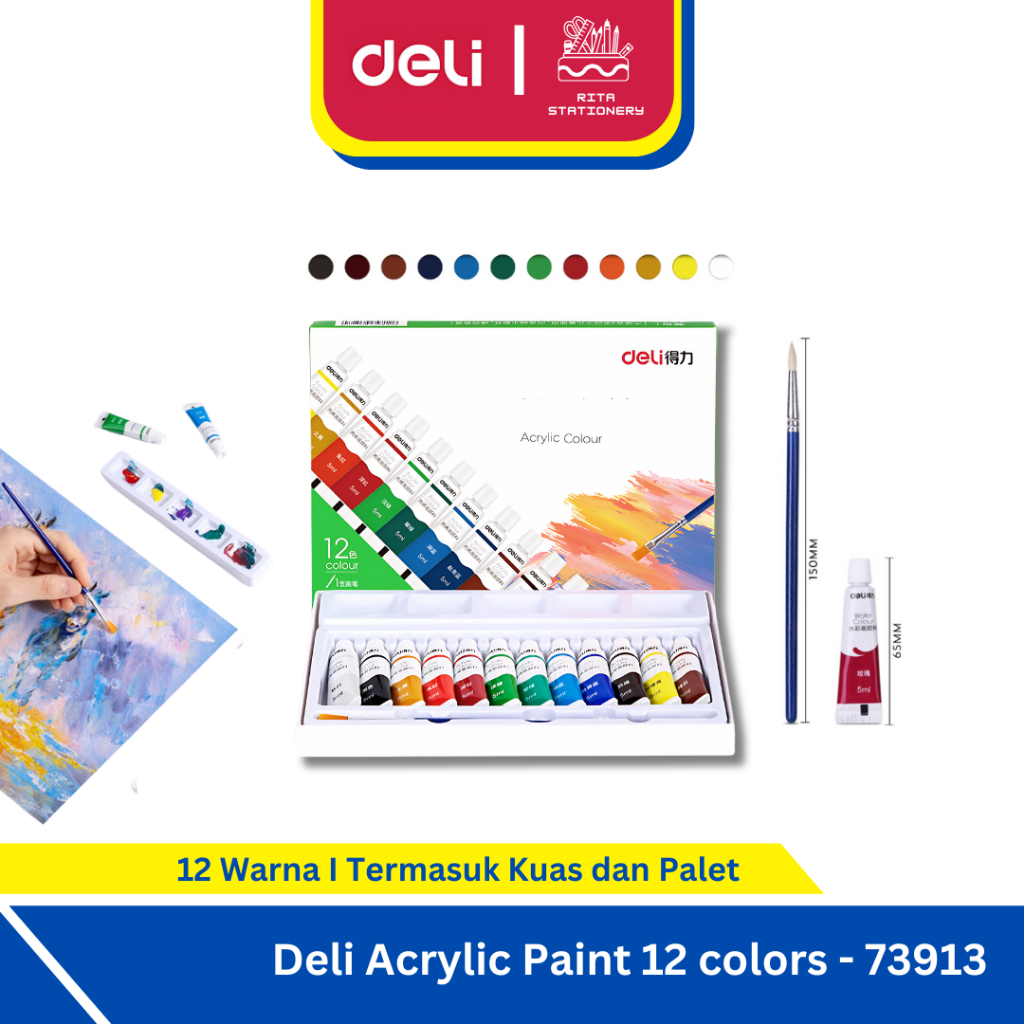 

Deli Acrylic Paint / Cat Akrilik 12 Warna 5ml Dapat Ditulis di Kain Tanah Liat Anak Color - 73913