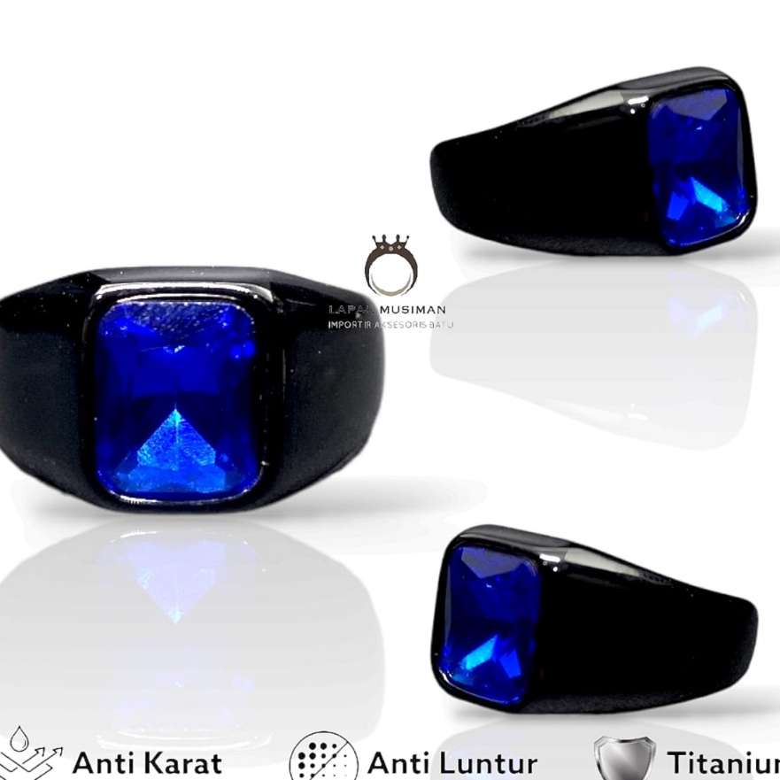 KP8 Cincin Pria Titanium Warna Hitam Anti Karat Batu Zamrud Hijau