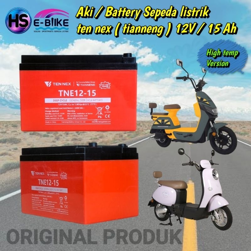 Paket 4 pcs Battery / Aki Sepeda Listrik 12V 15Ah TIANNEX / Tianneng