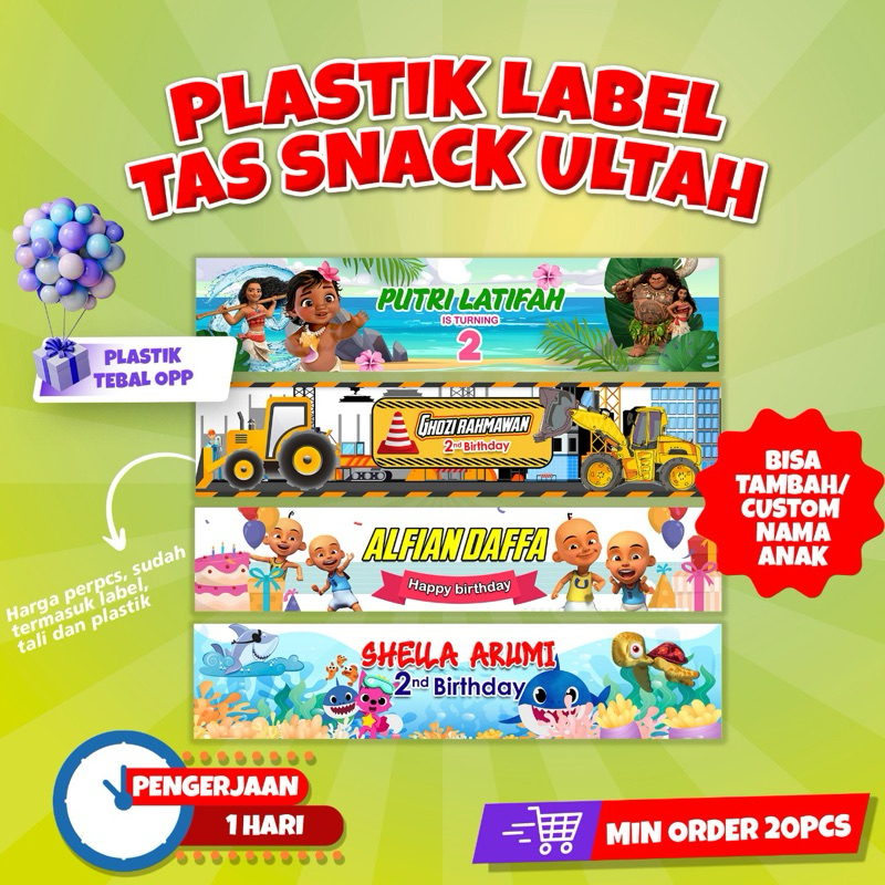 

CUSTOM NAMA LABEL PLASTIK SNACK ULTAH BINGKISAN LUCU ULANG TAHUN MURAH HANGTAG