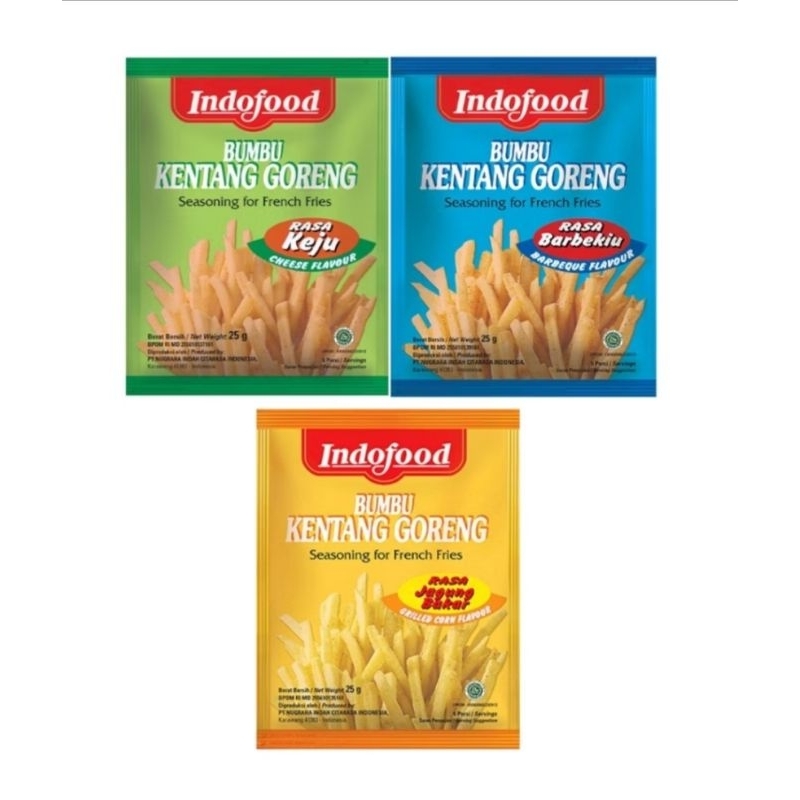 

Indofood bumbu tabur kentang goreng rasa Keju/bbq/jagung bakar